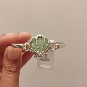 Silvertone and Turquoise Sea Glass Seashell Bracelet